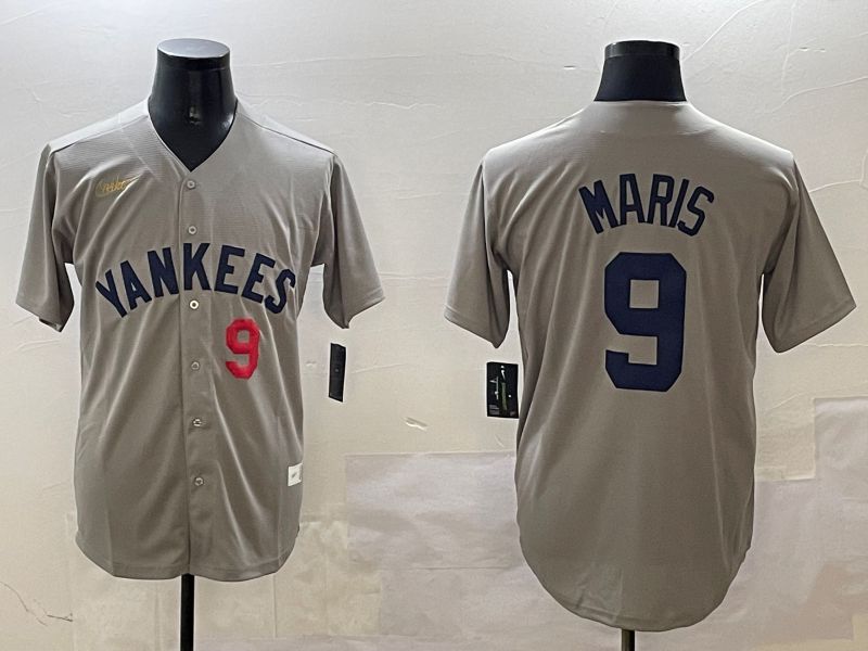 Men New York Yankees #9 Maris Grey Throwback Game 2025 Nike MLB Jersey style 5